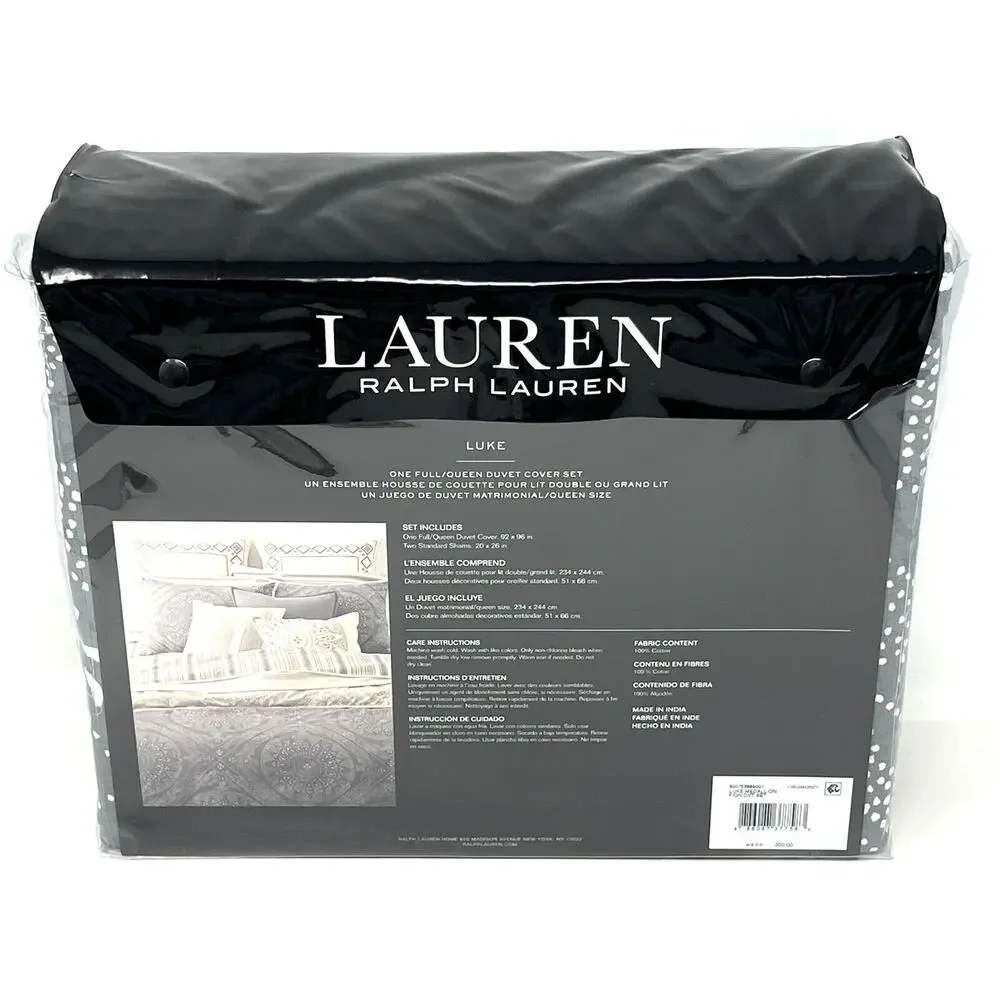 Ralph Lauren Gray Cream Full Queen Duvet Cover Set 2 Shams Reversible